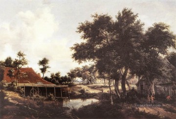 The Water Mill 1663 landscape Meindert Hobbema stream Oil Paintings